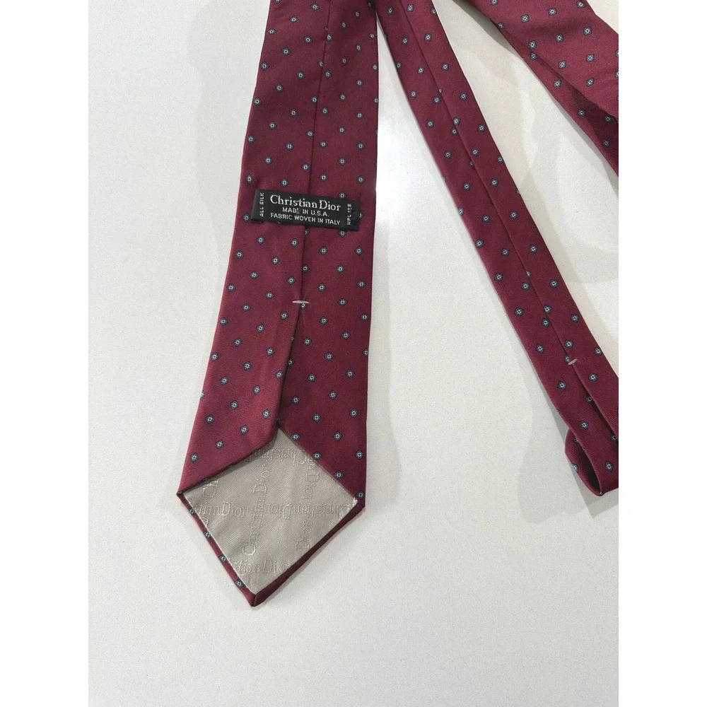 Christian Dior Silk Tie Burgundy Red Geometric Medallion‎ Pattern Made in USA